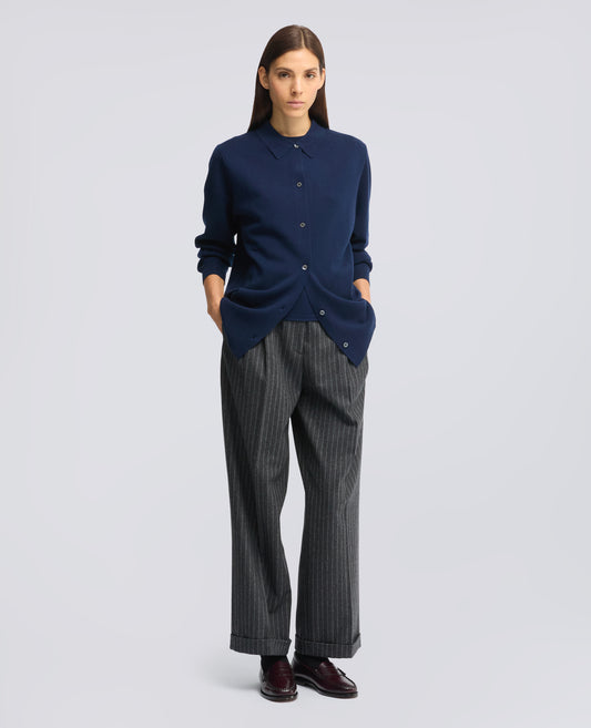 CARDIGAN IM HEMDSTIL AUS MERINOWOLLE - BLU - ASPESI