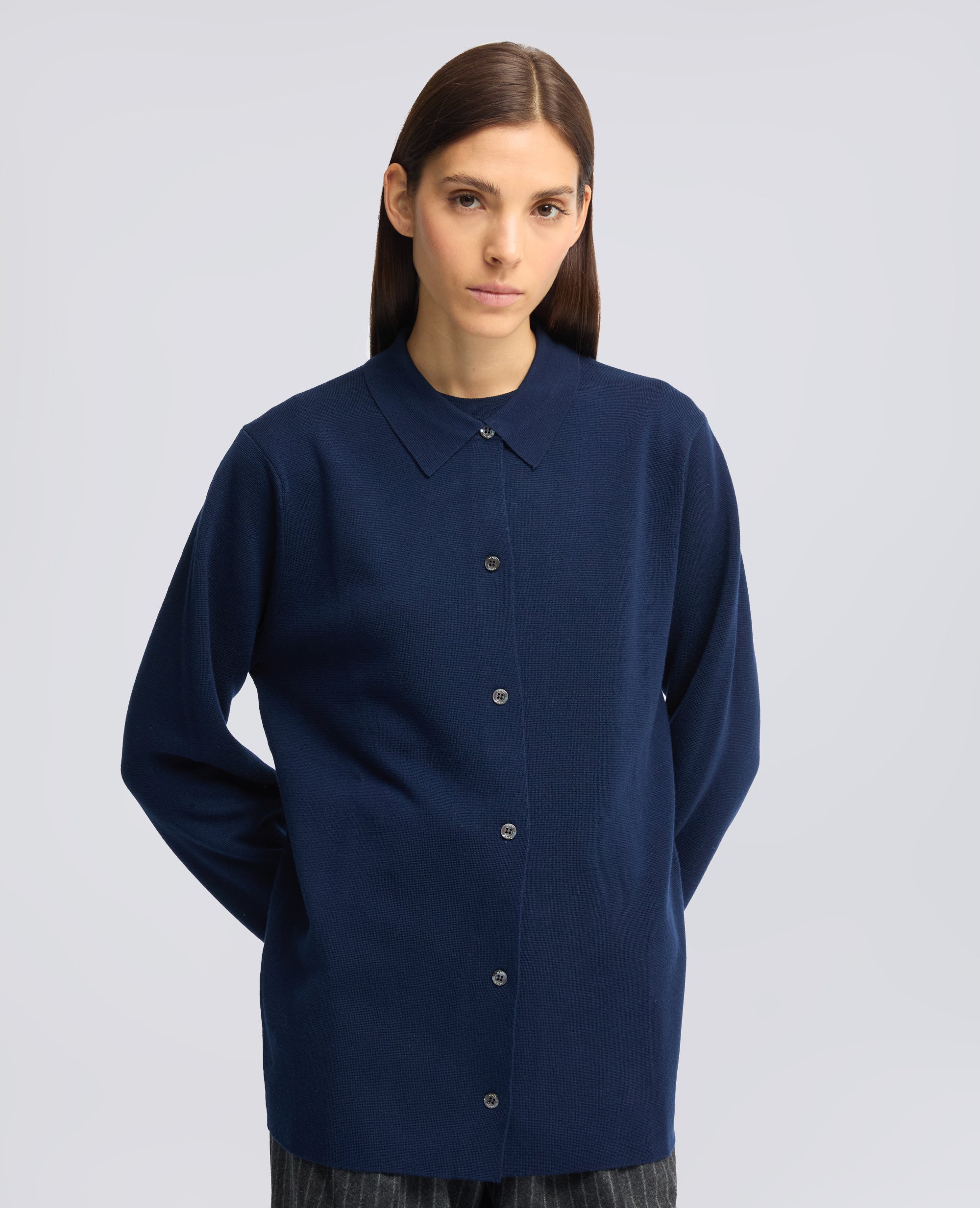 CARDIGAN A CAMICIA IN LANA MERINO - BLU - ASPESI