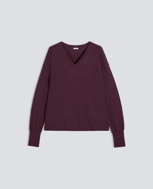 PULL A ENCOLURE EN V EN LAINE MERINOS - ROSSO - ASPESI