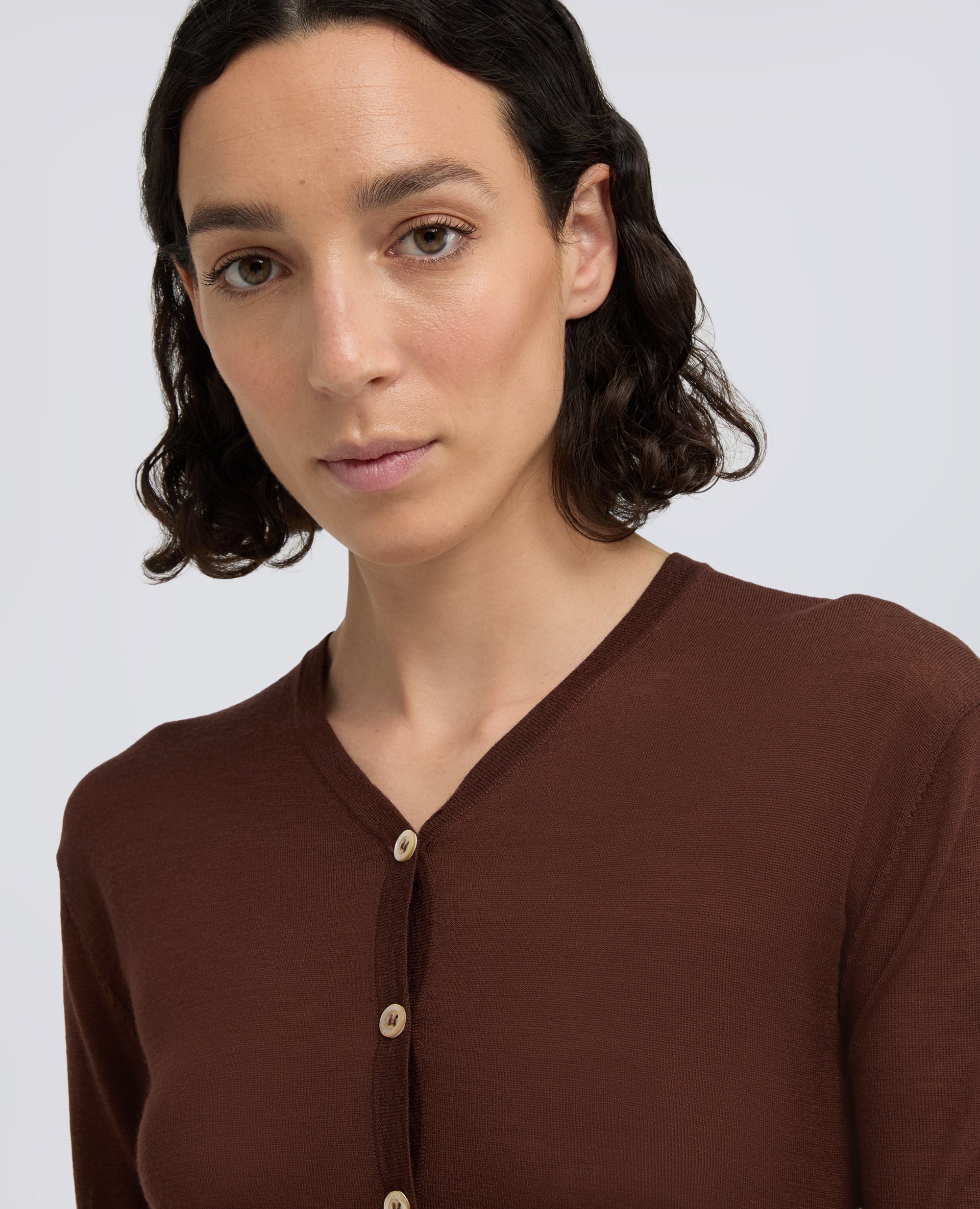 CARDIGAN IN LANA MERINO - MARRONE - ASPESI