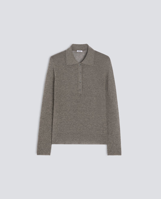 POLOSHIRT MIT LANGEN ARMELN AUS MERINOWOLLE, NYLON UND KASCHMIR - GRAU - ASPESI