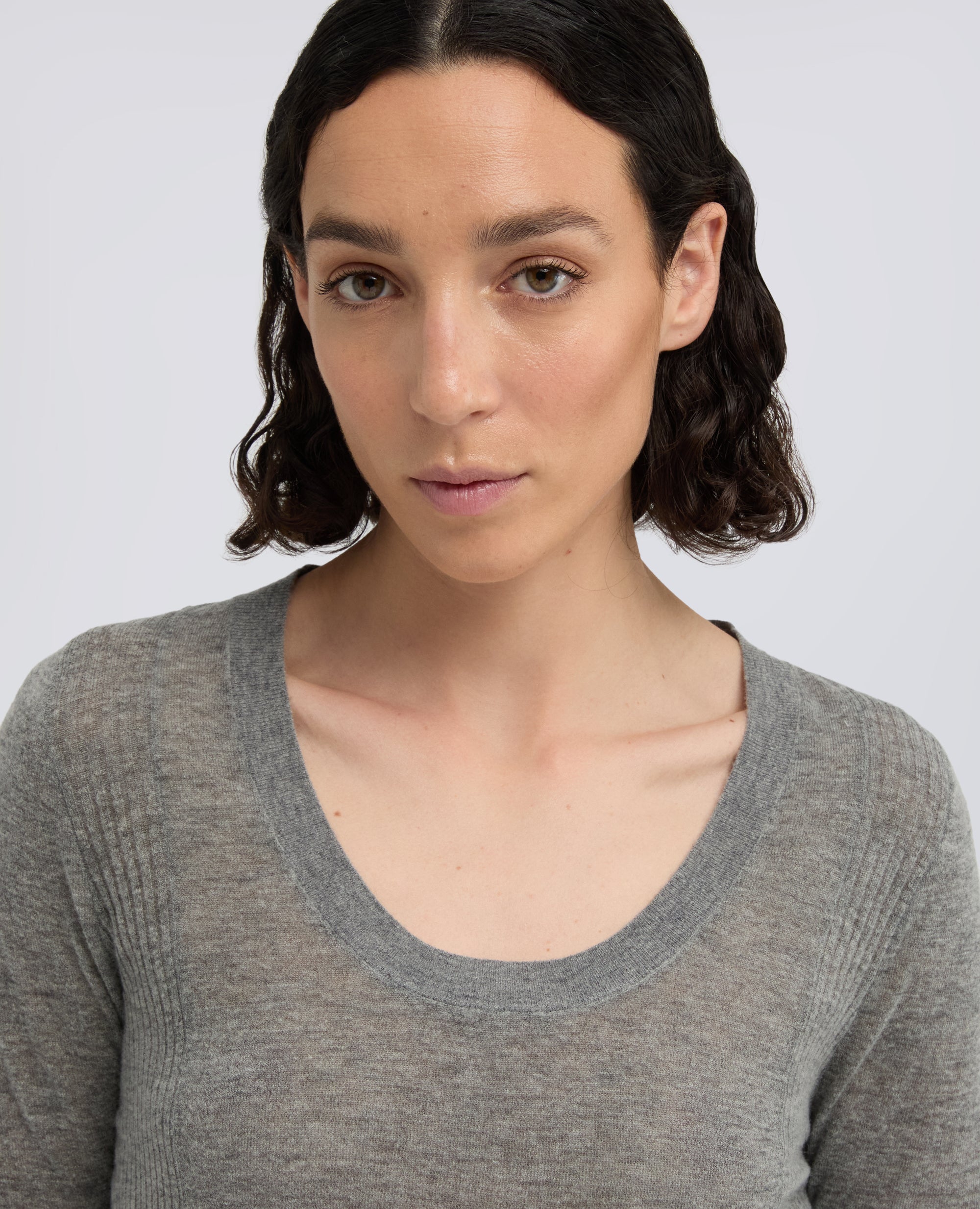 MAGLIA A MANICHE LUNGHE IN LANA MERINO, NYLON E CASHMERE - GRIGIO - ASPESI