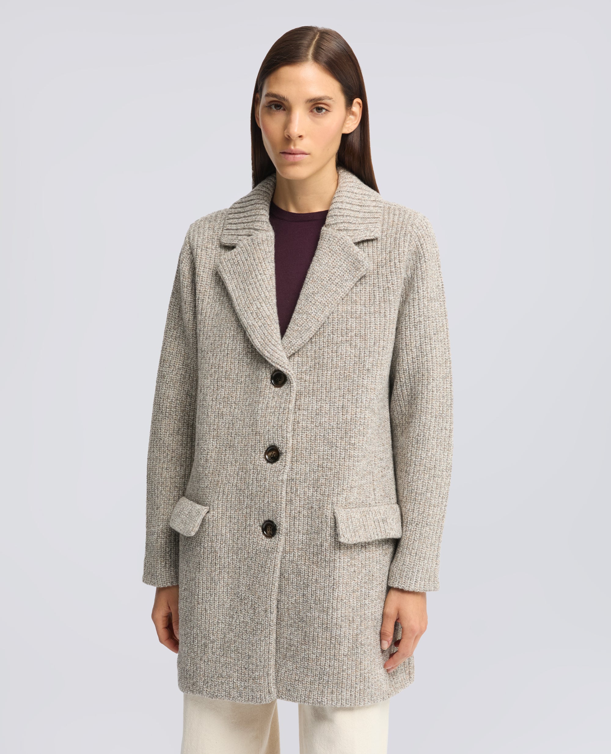 MANTEAU EN LAINE COTELEE - BEIGE - ASPESI