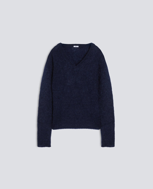 STRICKPULLOVER MIT V-AUSSCHNITT AUS MOHAIR UND WOLLE - BLU - ASPESI