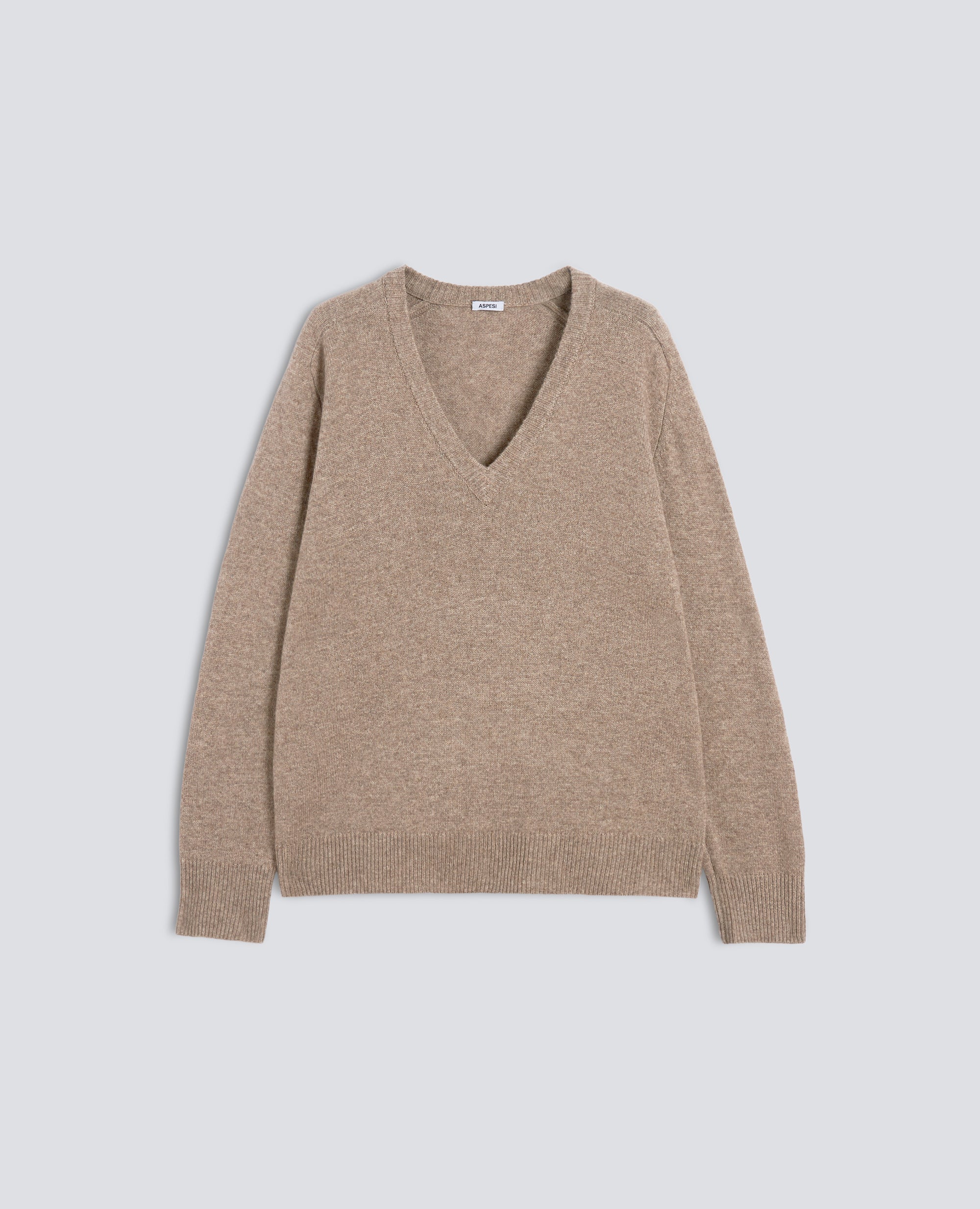 MAGLIA CON SCOLLO A V IN LANA, YAK E CASHMERE - BEIGE - ASPESI