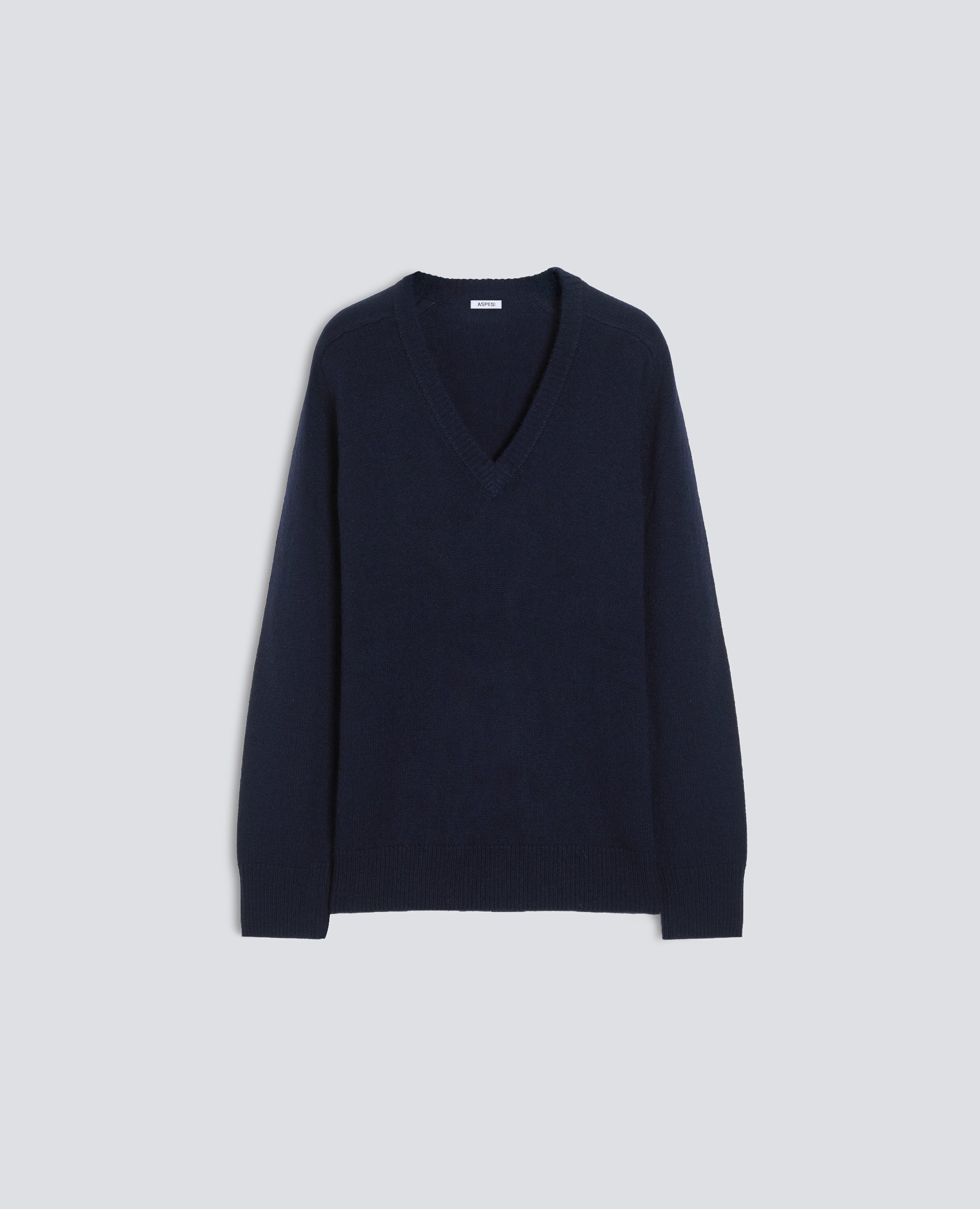 MAGLIA CON SCOLLO A V IN LANA, YAK E CASHMERE - BLU - ASPESI