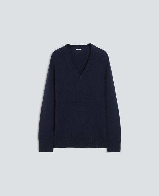 PULL A ENCOLURE EN V EN LAINE, YACK ET CACHEMIRE - BLU - ASPESI