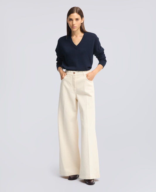 PULL A ENCOLURE EN V EN LAINE, YACK ET CACHEMIRE - BLU - ASPESI