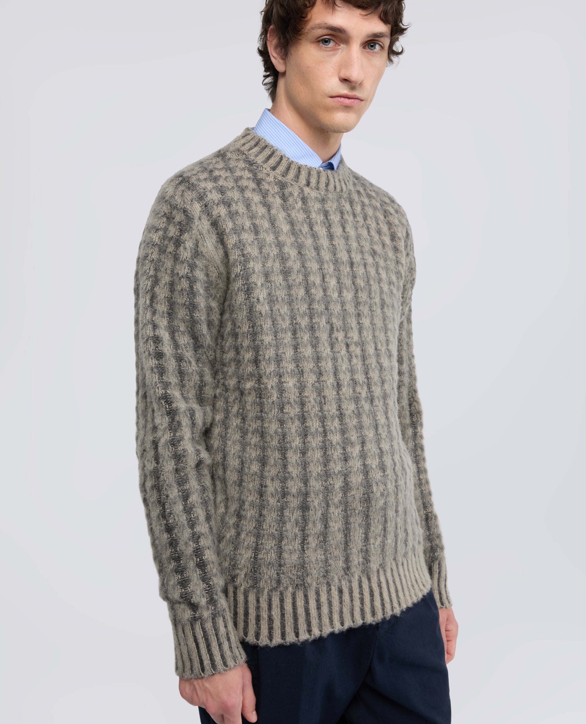 RUNDHALS-STRICKPULLOVER AUS SHETLAND-WOLLE - GRIGIO - ASPESI