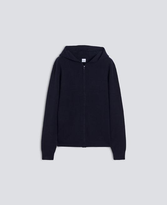 WOOL AND COTTON DOUBLE-BED YARN HOODED KNIT - BLU - ASPESI