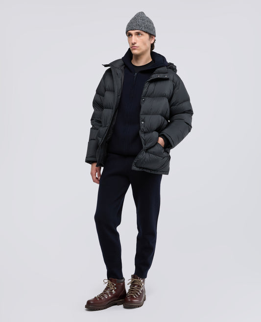 WOOL AND COTTON DOUBLE-BED YARN HOODED KNIT - BLU - ASPESI