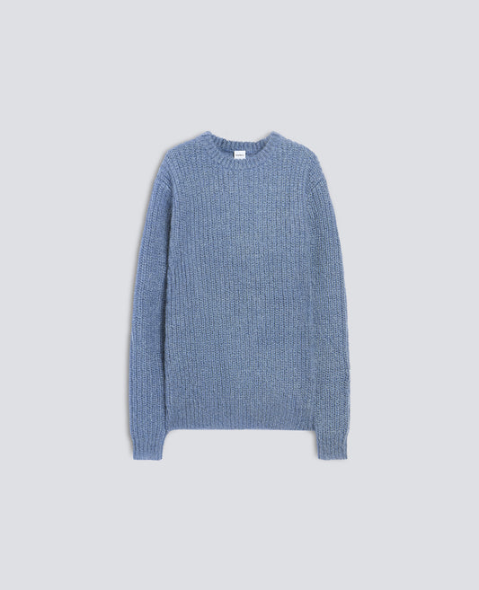 RIBBED MOHAIR AND WOOL CREW-NECK KNIT - AZZURRO - ASPESI