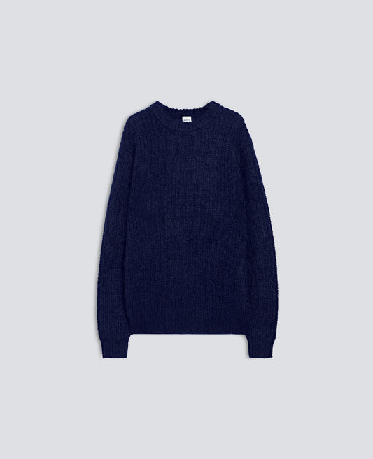RIBBED MOHAIR AND WOOL CREW-NECK KNIT - BLU - ASPESI