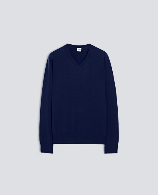WOOL AND CASHMERE V-NECK KNIT - BLU - ASPESI