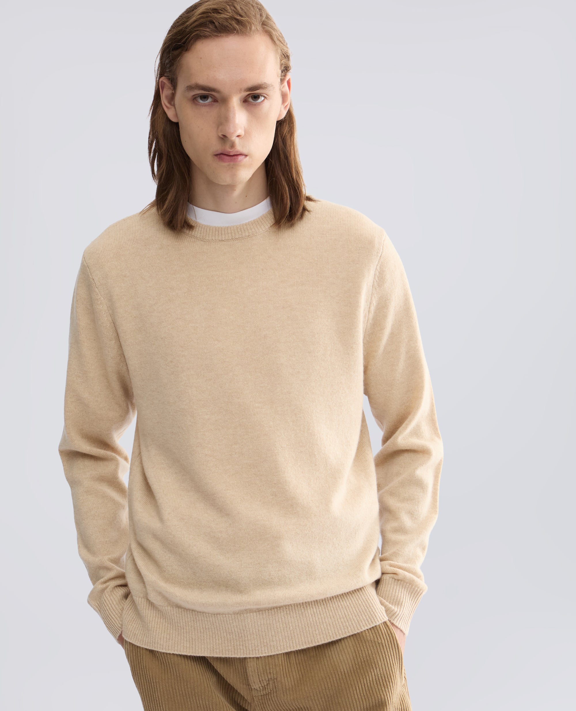 JERSEY DE LANA, YAK Y CACHEMIRA CON CUELLO REDONDO - NATURAL - ASPESI